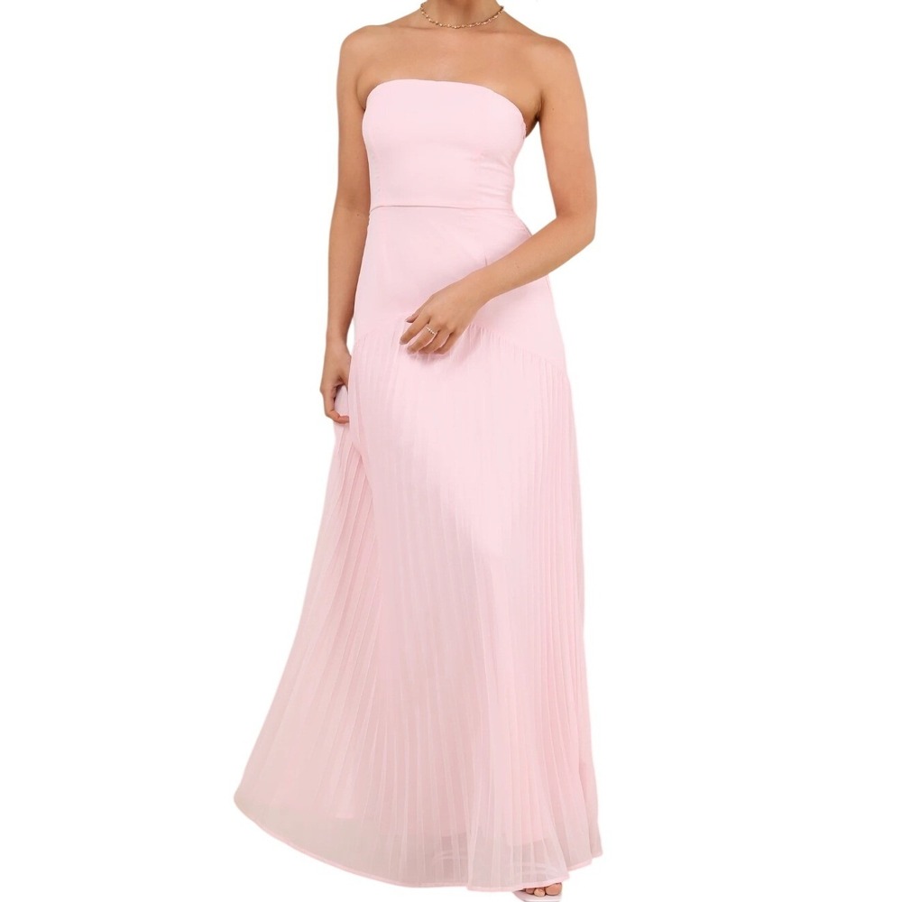 NWT Lulus Celebratory Aesthetic Blush Pink Pleated Strapless Maxi Dress L Formal
